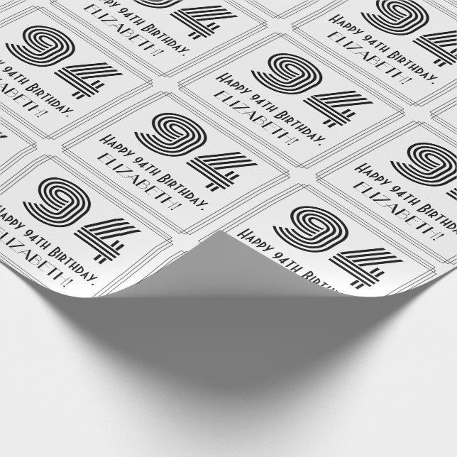Papel De Presente 94.º Aniversário: Art Deco Estilo Inspirado "94" + (Ponta)