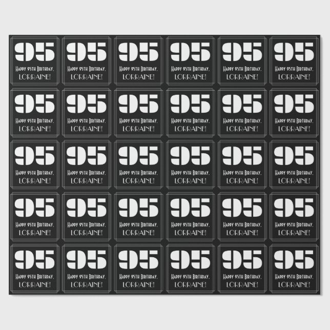 Papel De Presente 95.º aniversário: Art Deco Inspirou "95" & Nome (Aberto)