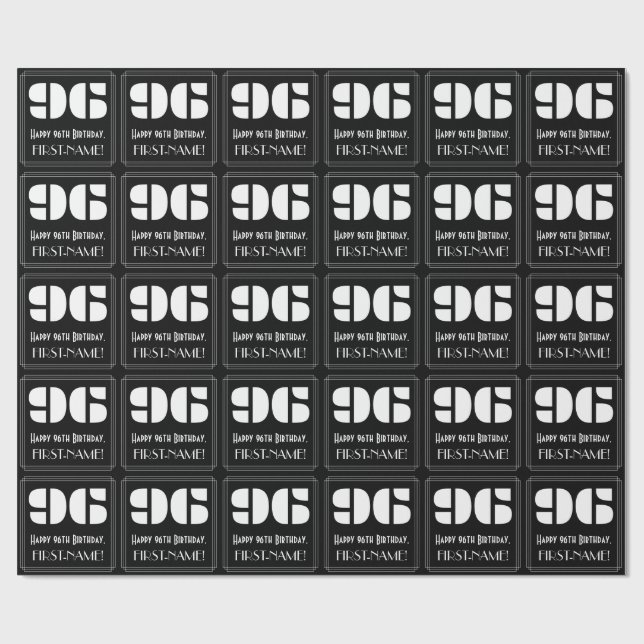 Papel De Presente 96.º aniversário: Art Deco Inspirou "96" & Nome (Aberto)
