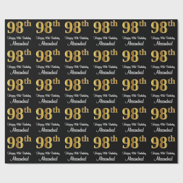Papel De Presente 98.º aniversário: Olhar Dourado Elegante Luxurioso (Aberto)