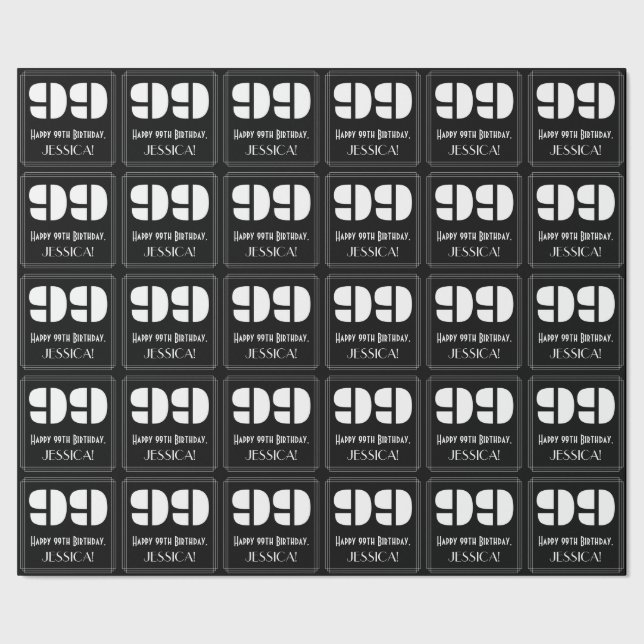 Papel De Presente 99º Aniversário: Art Deco Inspirou Olhar "99" & No (Barra)