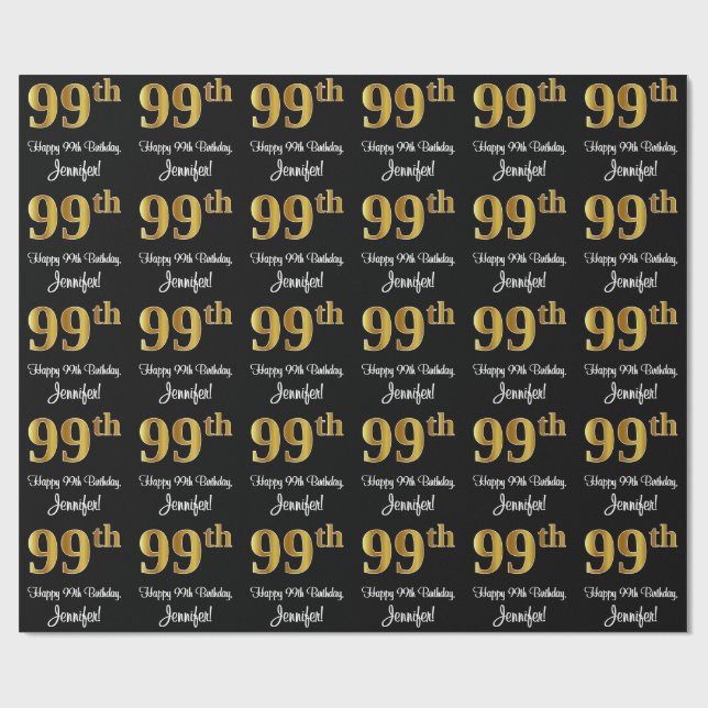 Papel De Presente 99º Aniversário: Elegante Luxurioso Faux Dourado L (Aberto)