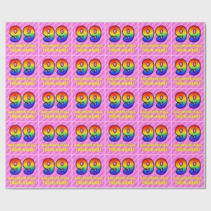 Papel De Presente 99.o Aniversário: Stripes e Corações Rosa, Arco