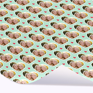 Papel De Presente 9 Foto Cute Amor Coração Padrão Verde Menta Elegan