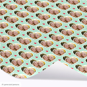 Papel De Presente 9 Foto Cute Amor Coração Padrão Verde Menta Elegan