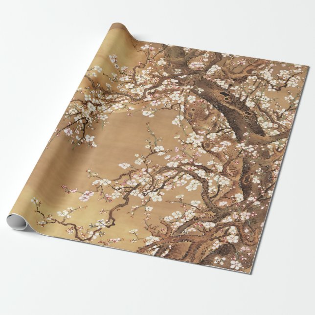 Papel De Presente A ameixa japonesa floresce à lua (Desenrolado)