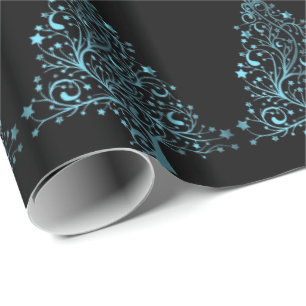 Papel De Presente A árvore do Feliz Natal Stars o azul metálico