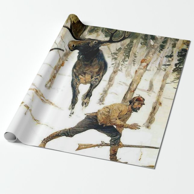 Papel De Presente A Caça ao Alce por Frederic Remington (Desenrolado)