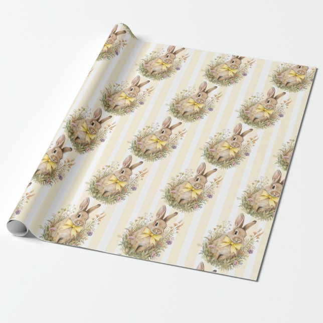 Papel De Presente A cute little Floral Bunny Yellow Bow Baby Shower  (Desenrolado)