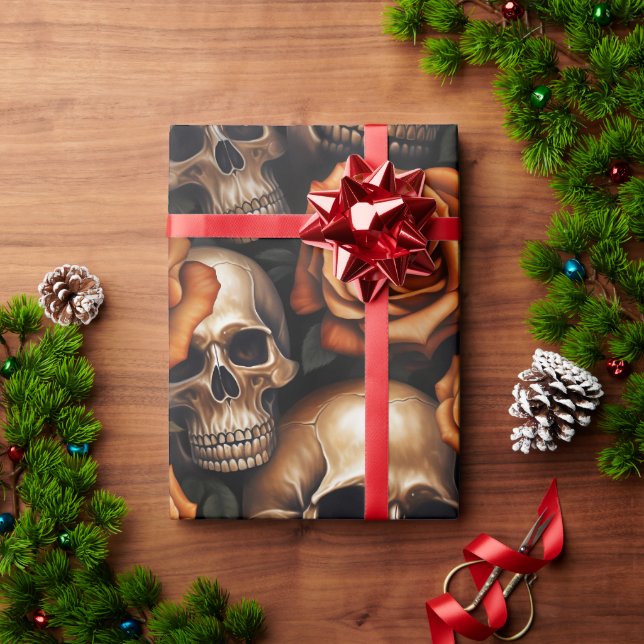 Papel De Presente A Design 9 da Série Skull e Rosa (Presente de Natal)