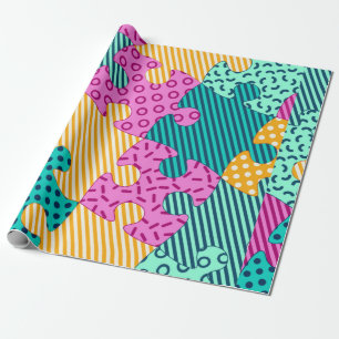 Papel De Presente A faixa com quebra-cabeça geométricos, Memphis b