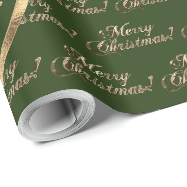 Papel De Presente A família Johnson de Natal Green Faux Dourado (Ponta do rolo)
