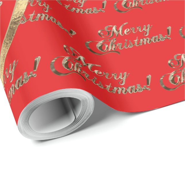 Papel De Presente A Família Wang Faux Gold Foil Red Christmas (Ponta do rolo)