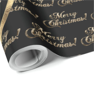 Papel De Presente A família Williams Faux Dourado Natal Negro