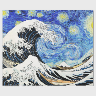 Papel De Presente A Grande Onda de Kanagawa em Noite Estrelada