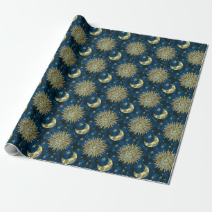 Papel De Presente A Lua Solar Celestial Stars Tarô Dourado Azul