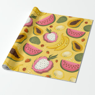 Papel De Presente A mão desenhou frutas de verão. Sem costura