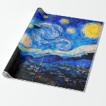 Papel De Presente A Noite Estrelada de Vincent Van Gogh<br><div class="desc">Vincent Van Gogh Na Noite Estrelada. Esta é uma antiga obra-prima do pintor mestre holandês Vincent Van Gogh. Esta pintura de paisagem artística fina tem uma cor bela, vibrante e saturada. Vincent Van Gogh era um pintor impressionista holandês. Esta imagem está no dominio público</div>