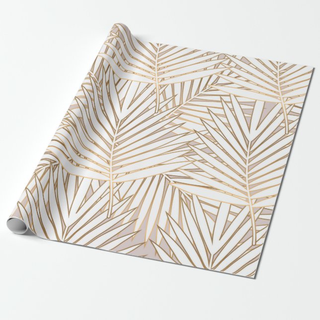 Papel De Presente A palma do ouro deixa o padrão uniforme em fundos  (Desenrolado)