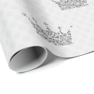 Papel De Presente A princesa Coroa Cinza Brilho Prata pontilha o VIP