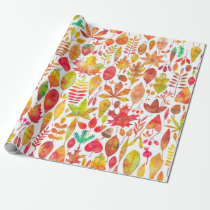 Papel De Presente A queda do outono da Aquarela deixa o padrão sem p