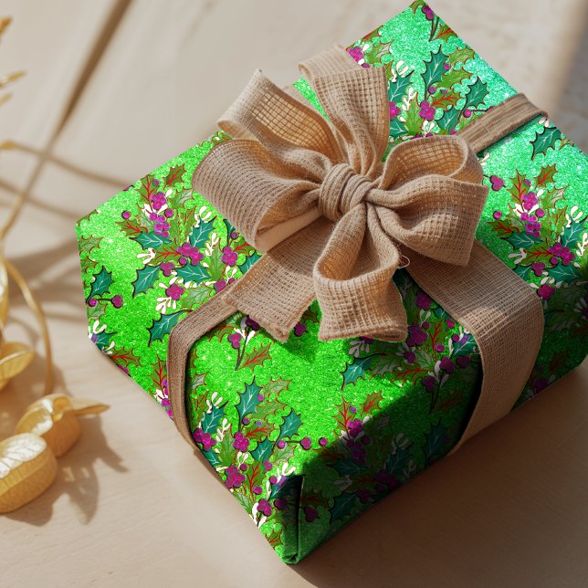 Papel De Presente A safra retrô-cega deixa férias verde-rosa (Criador carregado)