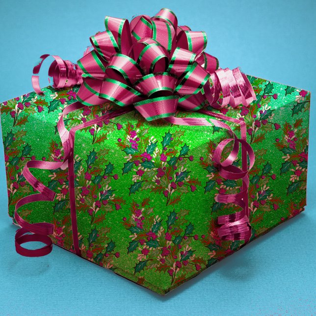 Papel De Presente A safra retrô-cega deixa férias verde-rosa (Criador carregado)