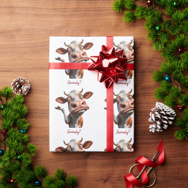 Papel De Presente A vaca Bobo - "Sério?" Design de citação engraçado (Presente de Natal)