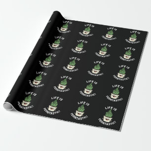 Papel De Presente A Vida É Ferntastic Funny Fern Plant Dark BG