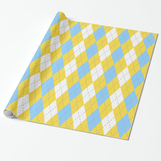 Papel De Presente Abacaxi Amarelo Cinza Escuro Branco XL Argyle (Desenrolado)