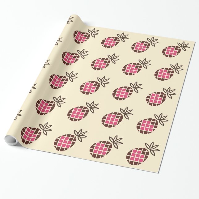 Papel De Presente Abacaxi de chocolate com padrão cardíaco rosa (Desenrolado)