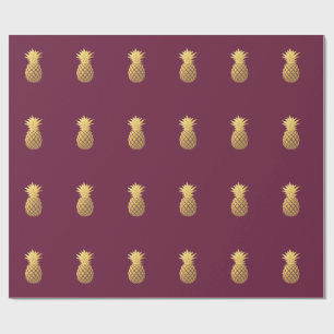 Papel De Presente Abacaxi Dourado do falso em Borgonha