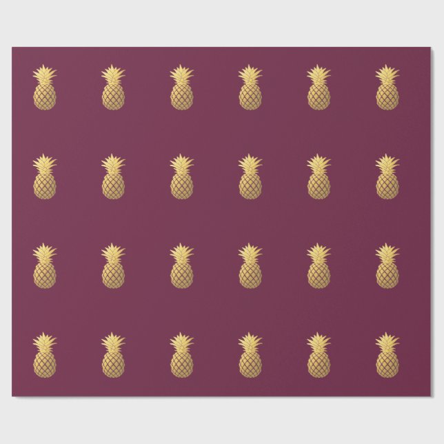 Papel De Presente Abacaxi Dourado do falso em Borgonha (Aberto)