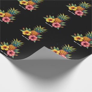 Papel De Presente Abacaxi e Hibiscus Floral Hawaii Summer Beach