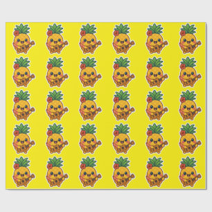 Papel De Presente Abacaxi Kawaii sorridente - Tropical
