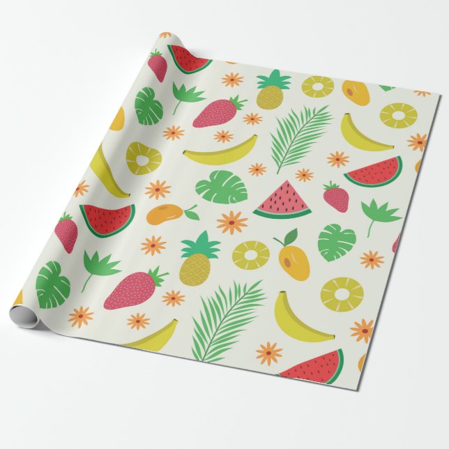 Papel De Presente Abacaxi morango  banana melancia Frutas  (Desenrolado)