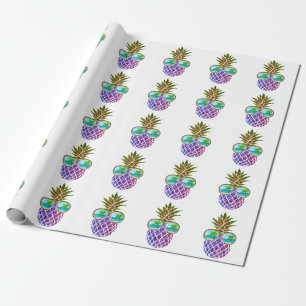 Papel De Presente Abacaxi rosa roxo tropical