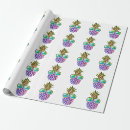 Papel De Presente Abacaxi roxo rosa tropical