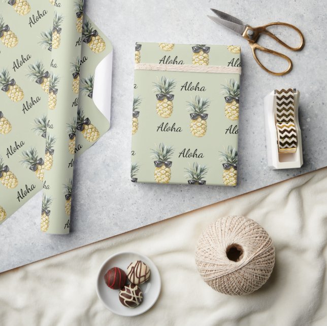 Papel De Presente Abacaxi Tropical Aloha com Óculos de Sol (Artesanato)
