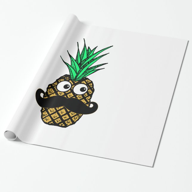 Papel De Presente Abacaxi tropical engraçado com o bigode Googly dos (Desenrolado)