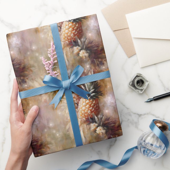 Papel De Presente Abacaxis Tropicais Brilham Aniversário (Presentear)