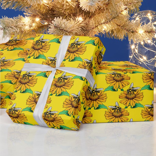 Papel De Presente Abeha no Design de Padrão de Flor de Girassol Amar (Criador carregado)
