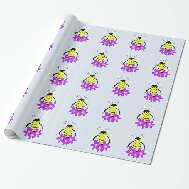 Papel De Presente Abeja Caprichosa Com Flores Brilhantes (Desenrolado)