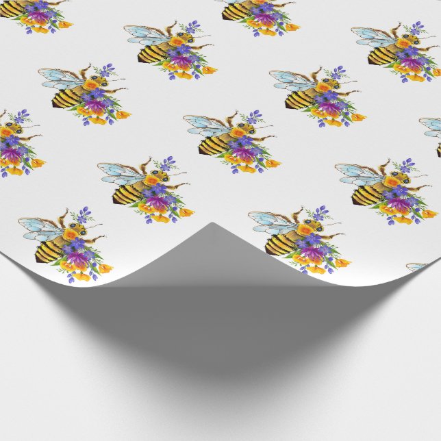 Papel De Presente Abeja flor com plantas silvestres (Ponta)