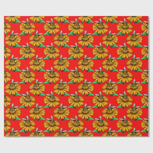 Papel De Presente Abeja no Design de Padrão de Flor de Girassol Verm