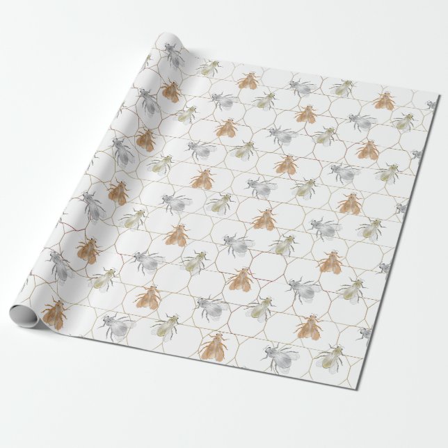 Papel De Presente Abejas de metal de oro, plata y cobre modernos (Desenrolado)