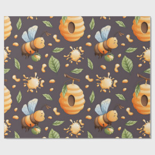 Papel De Presente Abejas, Meloides, Hojas y Gotículas de Miel