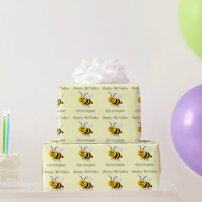 Papel De Presente Abejas Solo Añaden Nombre Cumpleaños (Presentes para festas)
