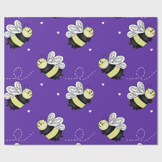 Papel de Presente Abelha Bumble Roxa (Aberto)