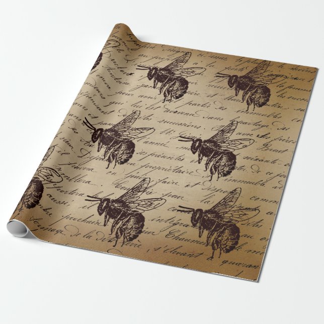 Papel De Presente Abelha Melífera Decoupage Vintage (Desenrolado)